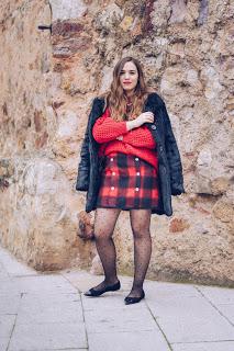 Red tartan and gold buttons