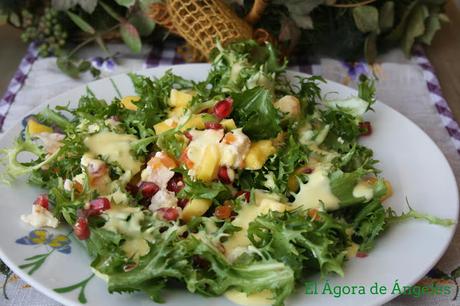 escarola, ensalada de escarola,vinagreta de mango