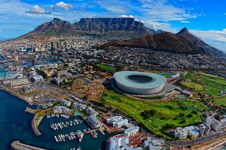 Mi reciente Gran Viaje a Sudáfrica & Botswana cape town vista aerea. Puerto maritimo y estadio de los Mundiales de futbol