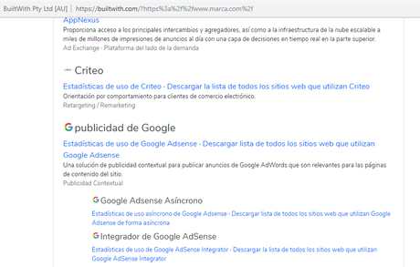 Demostración de que la web de marca utiliza el soporte de publicidad de Google.