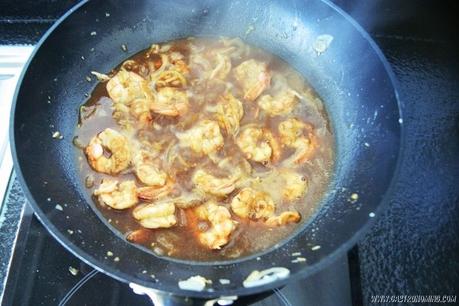 Gambas con salsa de ostras