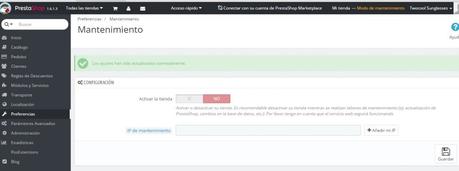 activar modo mantenimiento prestashop