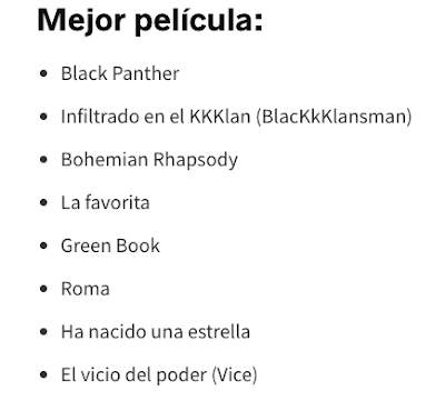 Nominaciones Oscars 2019. Roma entre las favoritas