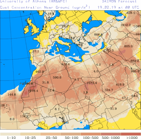 España: pronóstico de polvo mineral para 19-febrero-2019