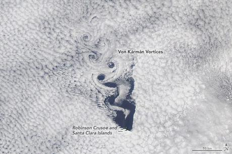 Extraordinarios vórtices de Von Kármán en forma de corazón vistos desde el espacio antes del día de San Valentín. Acá te explico de que trata!