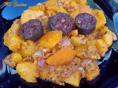 CALABAZA FRITA EN CHANFAINA CON MORCILLA