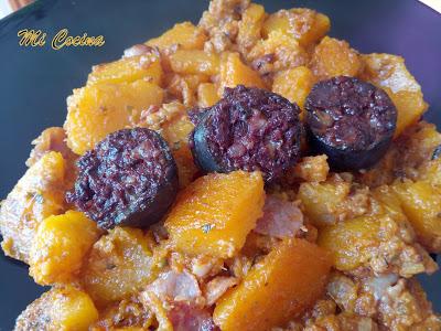 CALABAZA FRITA EN CHANFAINA CON MORCILLA