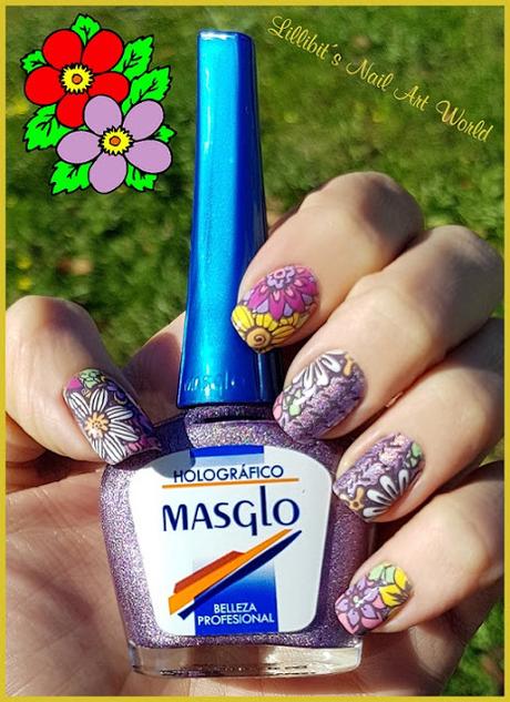 Manicura con la placa Kads Flowers 003 y el esmalte Manicura placa Kads Flowers esmalte