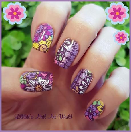 Manicura con la placa Kads Flowers 003 y el esmalte Manicura placa Kads Flowers esmalte