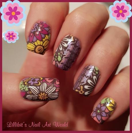 Manicura con la placa Kads Flowers 003 y el esmalte Manicura placa Kads Flowers esmalte