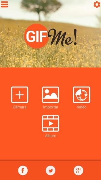 Las cuatro opciones que te ofrece Gif Me! para empezar a trabajar para crear GIF's personalizados.