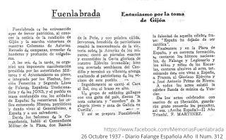 'Fuenlabrada entusiasmada por la toma de Gijón' en 1937