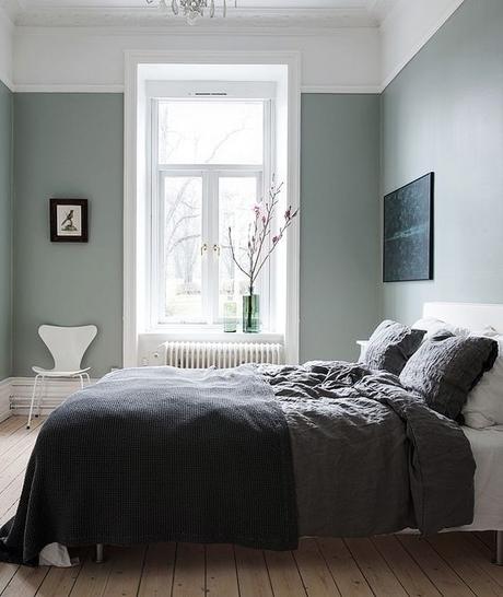 Dormitorio en verde gris. Verdegris, el equilibrio ideal 
