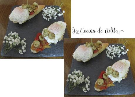 Tosta con escalibada, vieiras y huevo Tosta con escalibada, vieiras y huevo