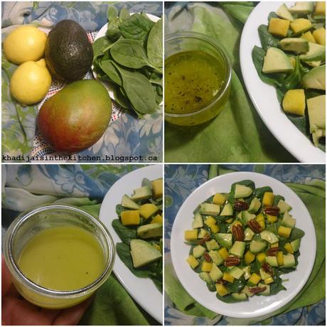 SALADE À LA MANGUE, À L'AVOCAT ET AUX ÉPINARDS / MANGO, AVOCADO, SPINACH SALAD / ENSALADA DE MANGO, AGUACATE Y ESPINACA /سلطة الافوكادو و المانجو و السبانخ