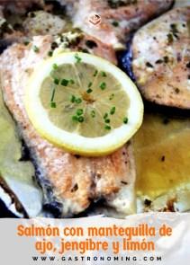 Salmón con mantequilla de ajo, jengibre y limón