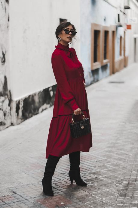 red midi dress