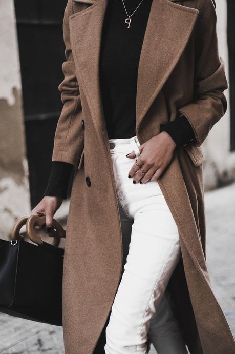 CAMEL COAT + WHITE PANTS