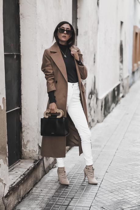CAMEL COAT + WHITE PANTS