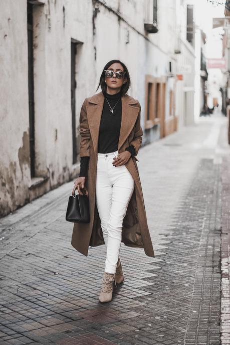 CAMEL COAT + WHITE PANTS