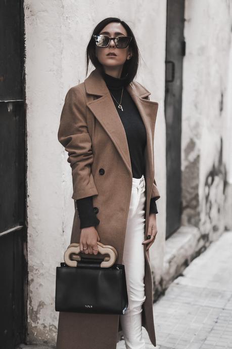 CAMEL COAT + WHITE PANTS