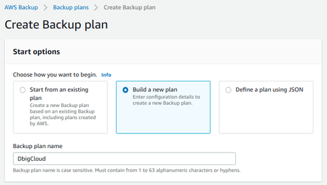 Create Plan AWS Backup
