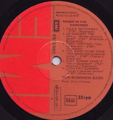 Tom Robinson band -Power in the darkness Lp 1978
