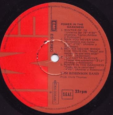 Tom Robinson band -Power in the darkness Lp 1978