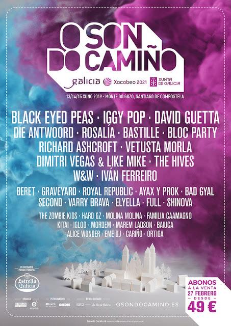 O Son do Camiño 2019: Black Eyed Peas, Iggy Pop, David Guetta, Die Antwoord, Rosalía, Vetusta Morla, Bastille, The Hives...