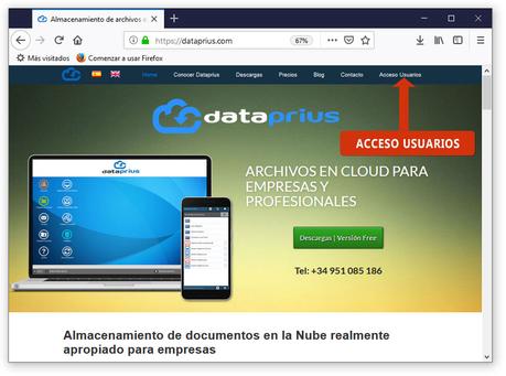 Acceso usuarios en la web de dataprius
