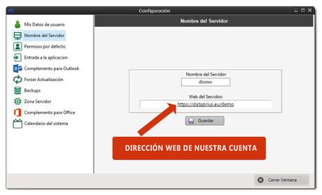 Dirección de la web dataprius de la cuenta