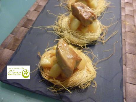 Nidos de kataifi con manzana caramelizada y foie