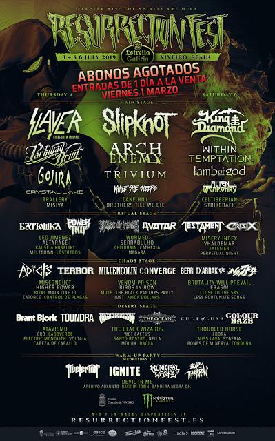 Cartel completo por días del Resurrection Fest 2019, que incorpora a King Diamond como último cabeza de cartel