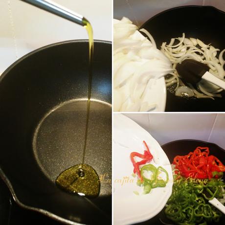 Calamares en wok  con pisto