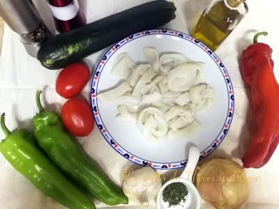 Calamares en wok  con pisto