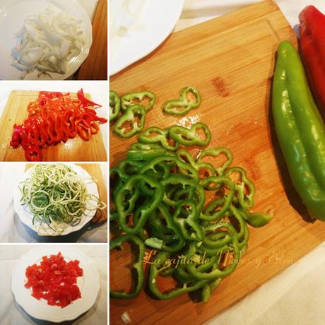 Calamares en wok  con pisto