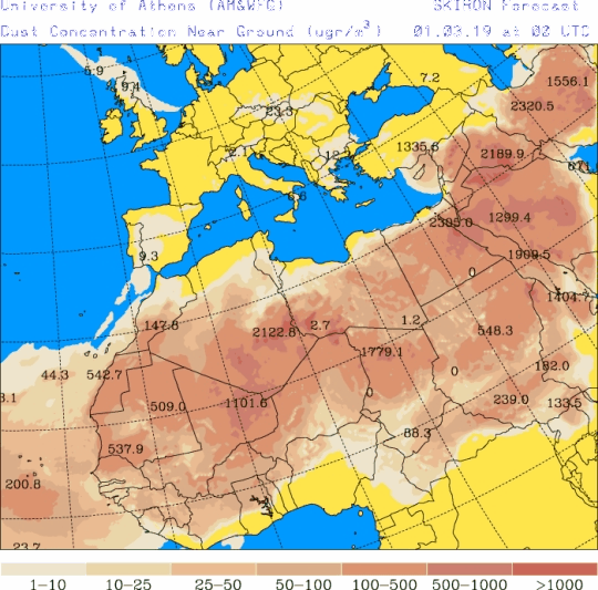 España: pronóstico de polvo mineral para 1-marzo-2019