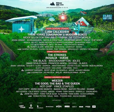 Cartel por días del Bilbao BBK Live 2019, que suma a Liam Gallagher y The Good, The Bad and The Queen
