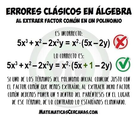 Errores clásicos en álgebra: Al extraer factor común en un polinomio