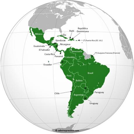 Mapa con los paÃ­ses de AmÃ©rica Latina