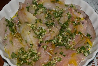 Faneca con Ajo, Perejil y Puré de Boniatos