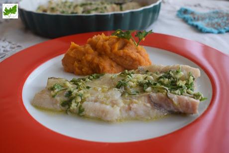 Faneca con Ajo, Perejil y Puré de Boniatos