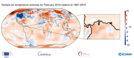 Febrero 2019 es el tercer febrero más cálido a nivel mundial de acuerdo a las últimas normales climatológicas. Venezuela no es la excepción!