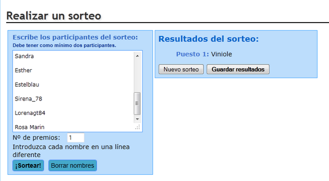 Lista de Participantes y Resultados de los Sorteos.