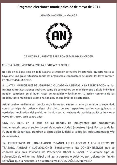 programa electoral fascistas en Malaga