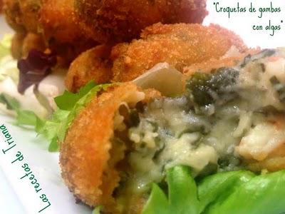 Croquetas con gambas y algas 