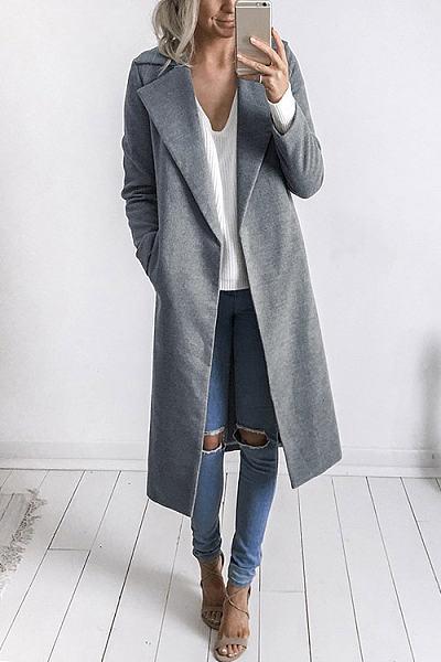 Fashion Long Sleeves Causal Outerwear In Grey