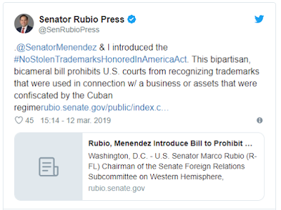 Marco Rubio y Bob Menéndez: proyecto de ley para desconocer marcas cubanas en Estados Unidos