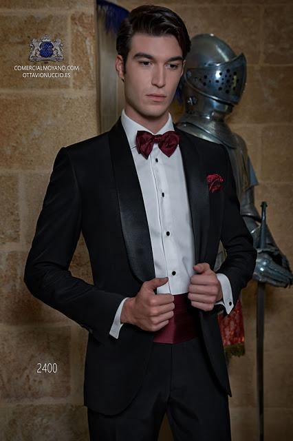 Esmoquin moderno a medida negro con solapa chal