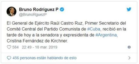 Cristina Kirchner se reúne en Cuba con Raúl Castro